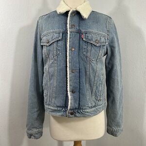 Levis‎ Jacket Womens S Sherpa Lined Denim Trucker Blue Jean Western Ranchcore